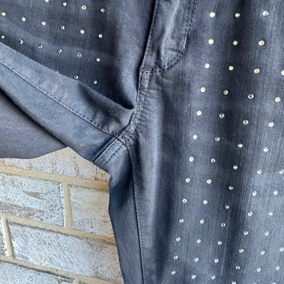 BEBE Heartbreaker Cropped Rhinestones Front Gray/Black Jeans Size 28. - Picture 7 of 9